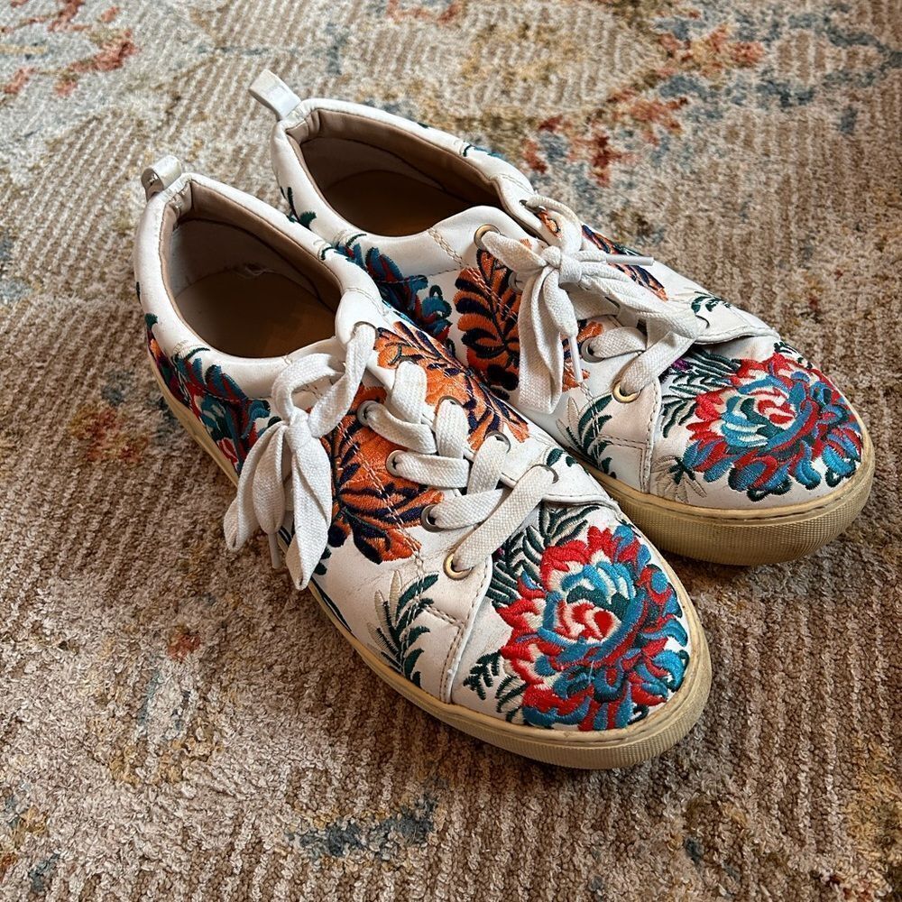 J Slides Floral Embroidered Sneakers